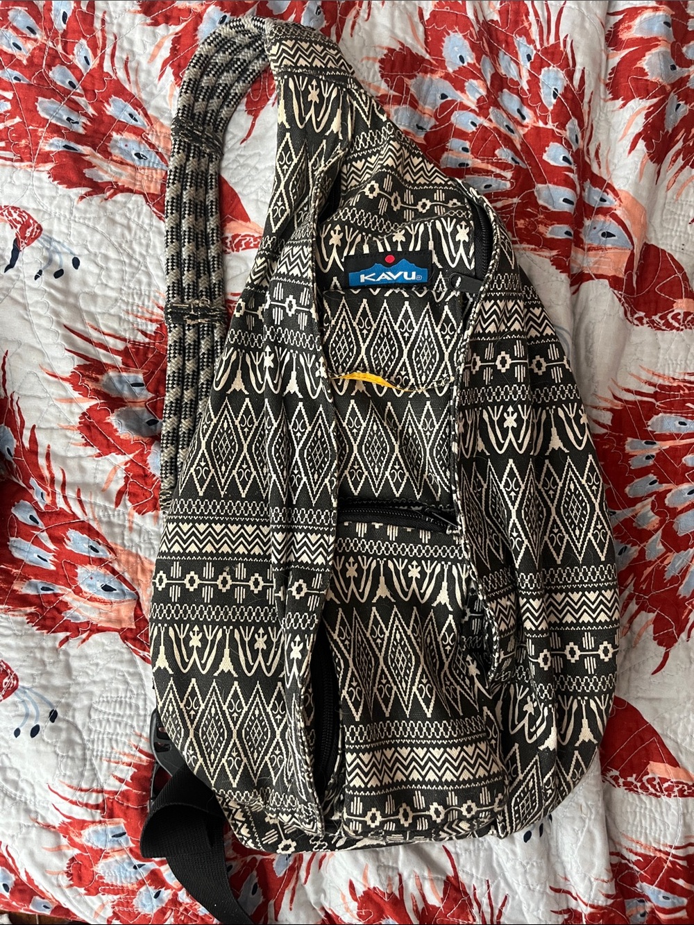 Kavu Black & Cream Patterned Rope Sling Bag